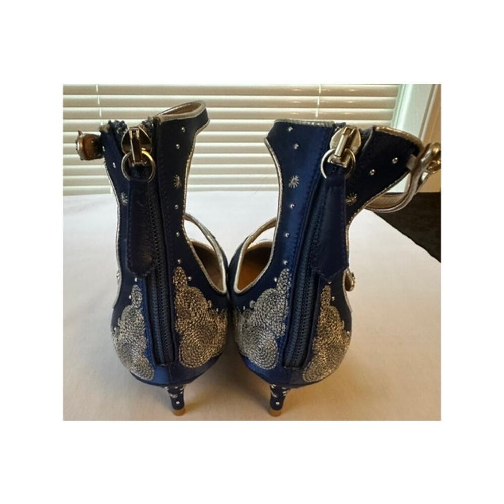 Aquazzura x Claudia Schiffer Cloudy Star Satin Kitten Heels Blue 38 7.5-8 EUC - Picture 5 of 5